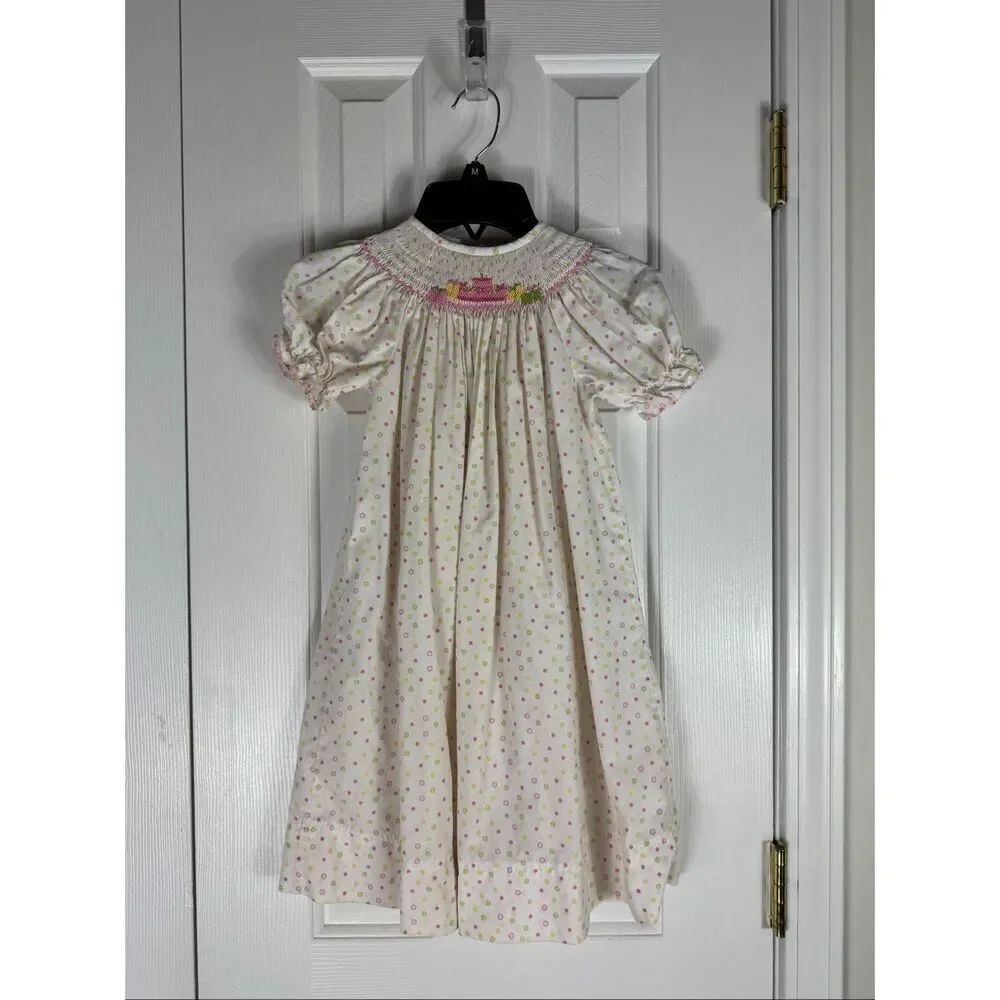 Amanda Remembered Girls Smocked Dot Birthday Dress Size 4t
